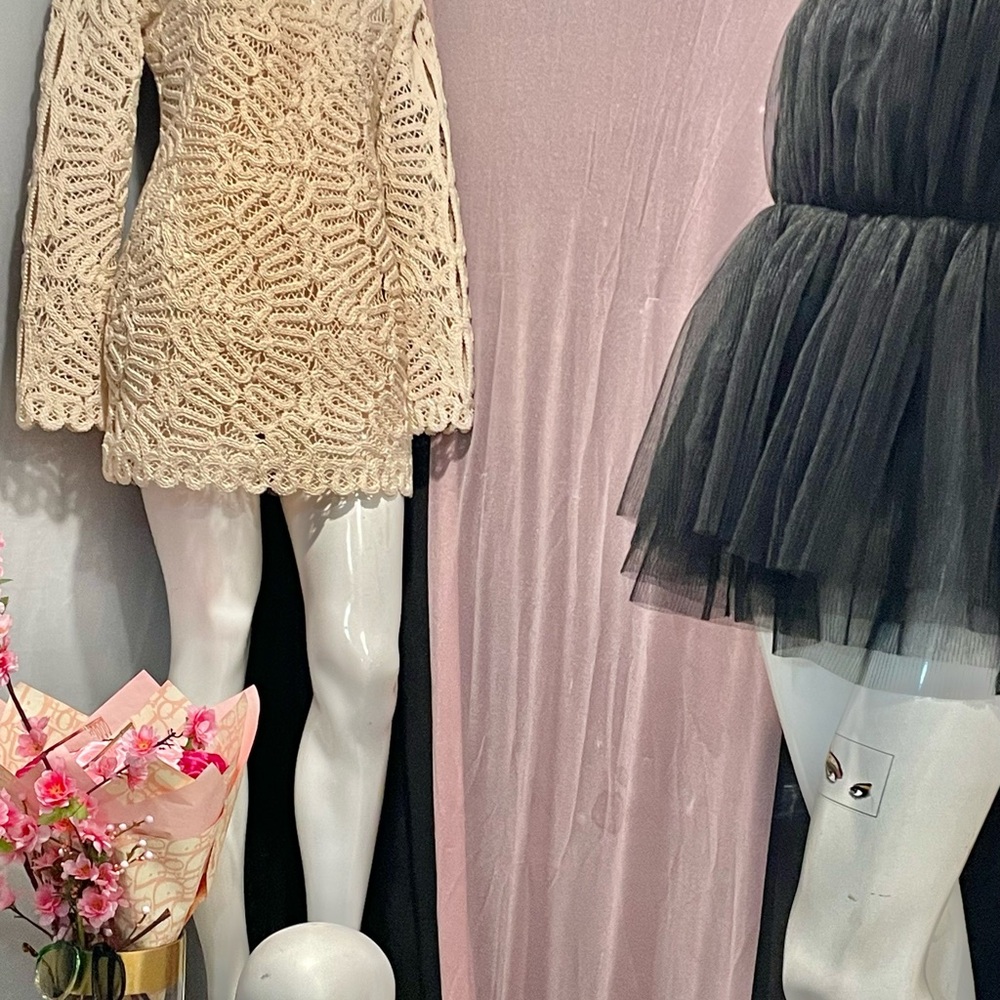 H&M Cream Long Sleeve Crochet Dress